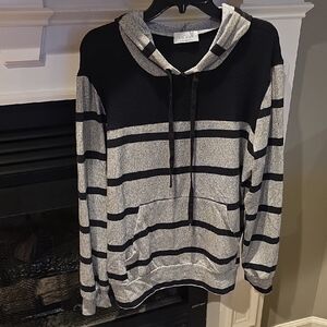 Kaileigh Black and Gray Striped Hoodie